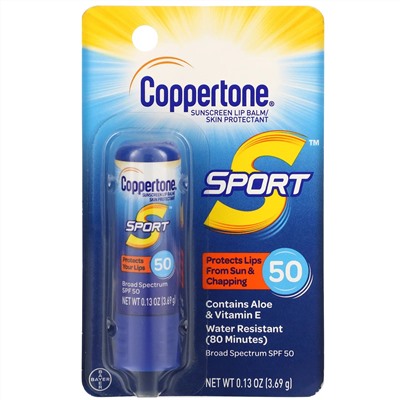 Coppertone, Sport, Sunscreen Lip Balm, SPF 50,  0.13 oz (3.69 g)