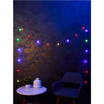 Гирлянда «Нить» 5 м с насадками «Два колокольчика», IP20, прозрачная нить, 20 LED, свечение мульти (RG/RB), мигание, 220 В