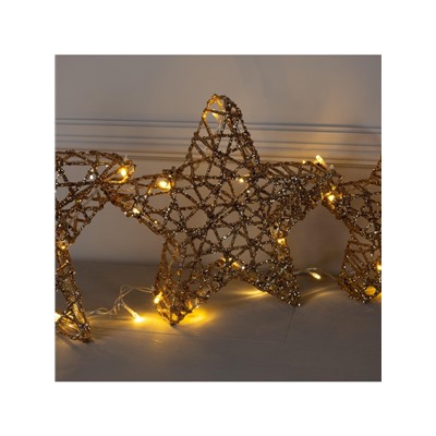 Светодиодная фигура «Звёзды золотистые» 20, 25, 30 см, металл, 220 В, свечение тёплое белое