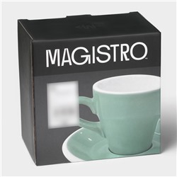 Кофейная пара фарфоровая Magistro Coffee time, 2 предмета: чашка 280 мл, блюдце d=15.5 см, бирюзовая