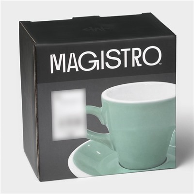Кофейная пара фарфоровая Magistro Coffee time, 2 предмета: чашка 280 мл, блюдце d=15.5 см, бирюзовая