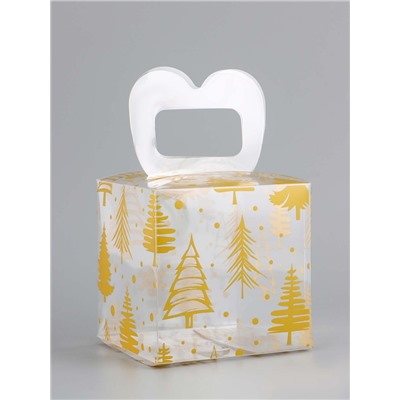 Коробка подарочная новогодняя складная ПВХ «Ёлочки» 11×11×11 см