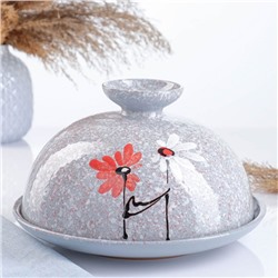 Блинница Псковский гончар «Ромашка двойная», 15×24 см, керамика, серая