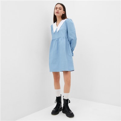 Платье мини женское джинсовое с воротником MIST, размер 42, светло-голубое