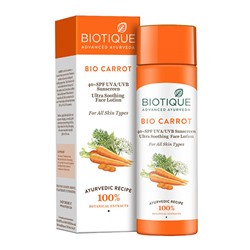 Biotique Carrot 40+ SPF UVA/UVB Sunscreen Ultra Soothing Face Lotion/ Биотик Морковь Солнцезащитный Лосьон 40+ SPF для Лица и Тела 120мл