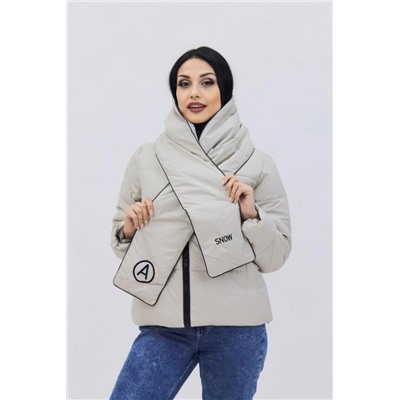 Демисезонная женская куртка весна осень _дутый шарф-косынка 8193 (Бежевый)