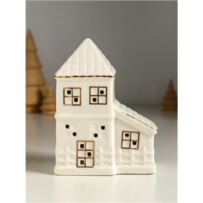 Фигурка светящаяся «Домик с верандой», керамика, белый с золотом, 9.5×6×12.5 см