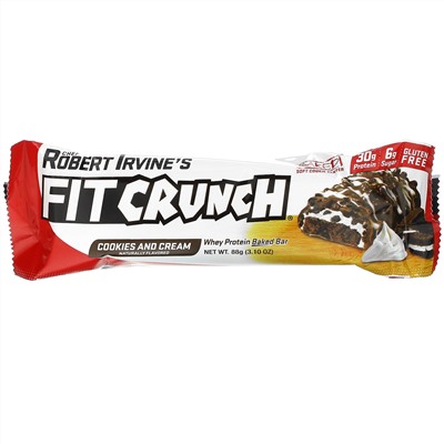 FITCRUNCH, батончик с термообработанным сывороточным протеином, печенье и сливки, 12 батончиков по 88 г (3,10 унции) каждый
