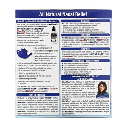 NeilMed, Sinus Rinse, натуральное средство для промывания носа, 100 пакетиков