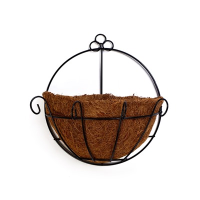 Кашпо настенное, d=20 см, металлическое, со вставкой из кокоса