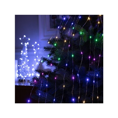 Гирлянда «Конский хвост» 10 нитей по 1 м, IP20, серебристая нить, 100 LED, 2 режима, батарейки AAх3 (нет в комплекте), свечение мульти