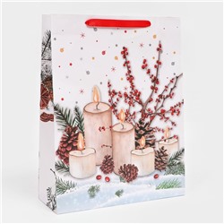 Пакет подарочный новогодний ламинированный «Свечи», 31×40×11.5 см