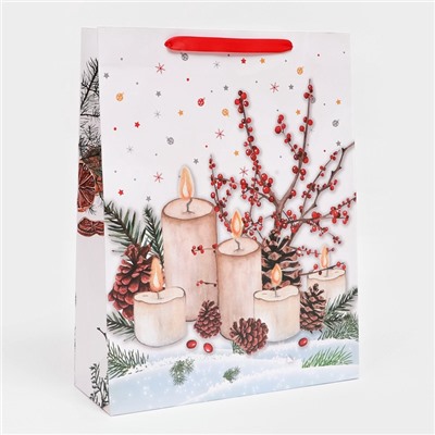 Пакет подарочный новогодний ламинированный «Свечи», 31×40×11.5 см