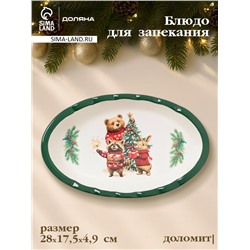 Блюдо для запекания новогоднее Доляна «Сказки зимнего леса», 1.03 л, 28×17.5×4.9 см, доломит, белое