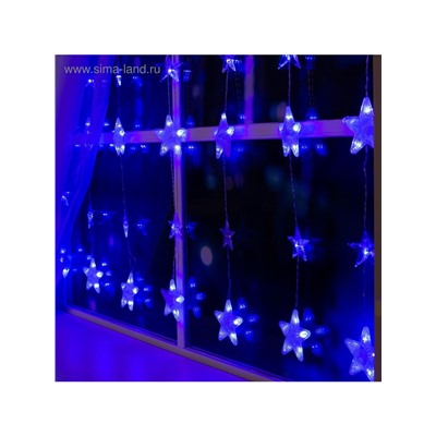 Гирлянда «Бахрома» 2.4×0.9 м с насадками «Звёздочки», IP20, прозрачная нить, 186 LED, свечение синее, 8 режимов, 220 В