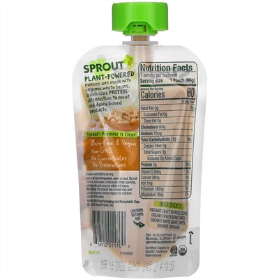 Sprout Organic, Baby Food, 6 Months & Up, Sweet Potato White Beans with Cinnamon, 3.5 oz (99 g)