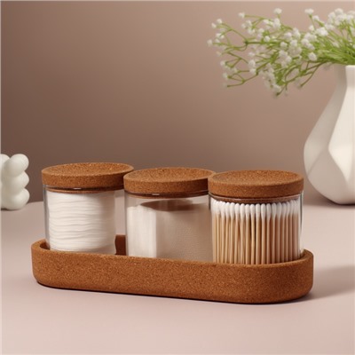 Набор органайзеров для ватных палочек и дисков, 26×11×9.5 см, прозрачный/коричневый