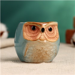 Декоративный горшок для цветов «Сова Ава» керамический, 100 мл, 6.5×6.5×6 см, голубой