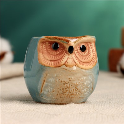 Декоративный горшок для цветов «Сова Ава» керамический, 100 мл, 6.5×6.5×6 см, голубой