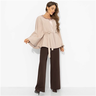 Жакет‑кейп на подкладе, Яркий эффект (пудра, с поясом)