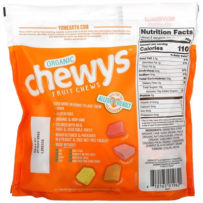YumEarth, Organic Chewys, Lemon, Orange, Strawberry, Cherry, 8 oz (227 g)