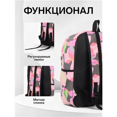 Рюкзак школьный на молнии, с карманами, с принтом, размер 30×13×42 см, розовый