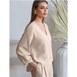 Укороченная блузка с V вырезом из плотного лиоцелла