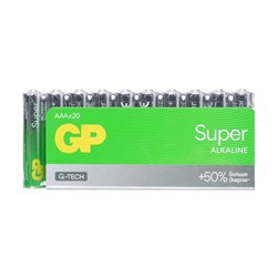 Батарейка алкалиновая GP Super Alkaline G-Tech, AAA, LR03-20BOX, 1.5 В, набор, 20 шт.