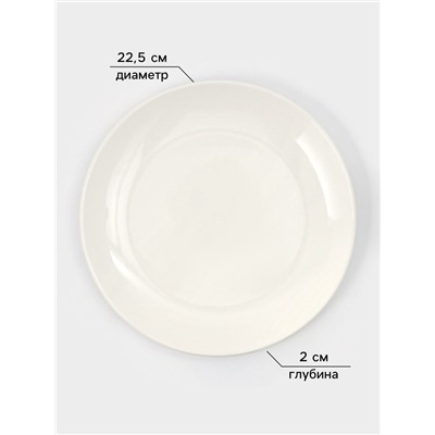 Тарелки обеденные Доляна White Label, набор 4 шт., d=22.5 см, фарфор, белые
