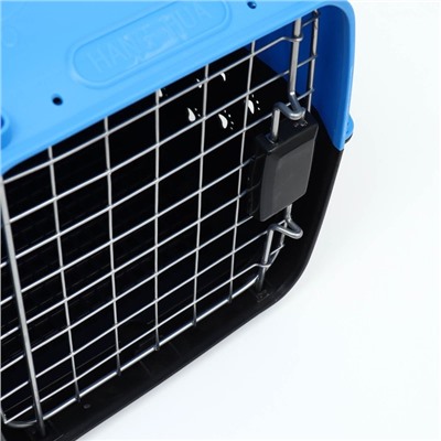 Переноска для животных с металлической дверью 47×30×35 см, вес до 12 кг, голубая