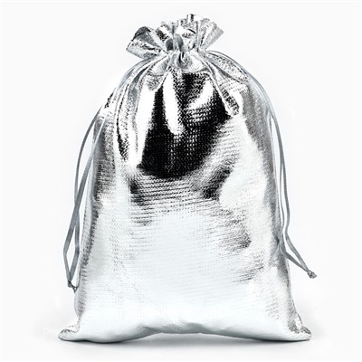 Мешочек подарочный парча «Новогодние игрушки», серебро, 16×24 см