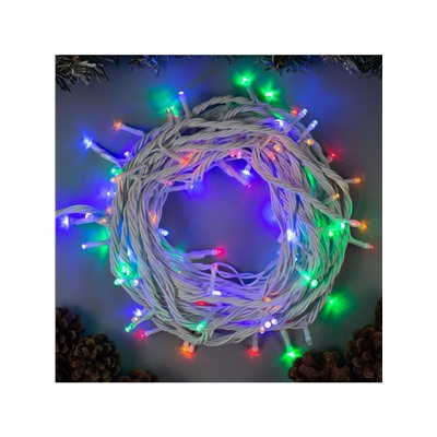 Гирлянда «Нить» 10 м, IP44, УМС, белая нить, 100 LED, свечение мульти, 220 В