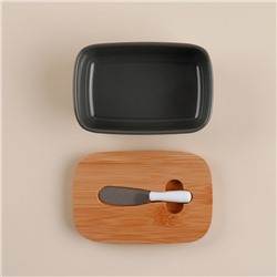 Маслёнка SL Home «Каса Перфекто», с ножом для масла, бамбуковая крышка, 15×10×5,5 см