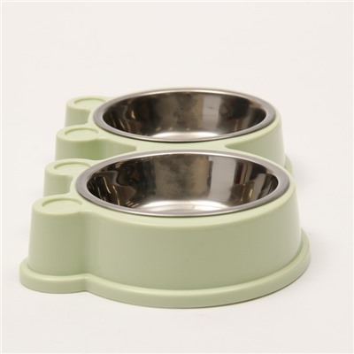 Миска металлическая двойная на пластиковой основе 2×160 мл, 28×15.5×4 см, зелёная