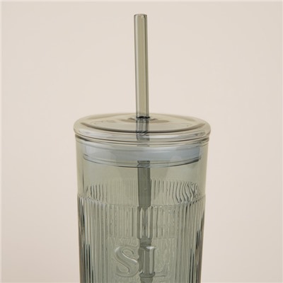 Стакан SL Home «Идиллия», 650 мл, 8.5×24 см, стекло, с трубочкой, зелёный