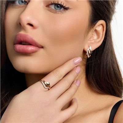 Комплект ювелирной бижутерии коллекция "Дубай" серьги и кольцо 19 р, покрытие позолота, вставка: цирконы, цвет: прозрачный, арт.216.467-19