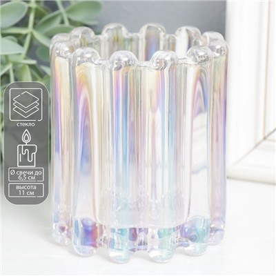 Стеклянный подсвечник на 1 свечу «Блюр», d=6.5 см, перламутр, 9×9×11 см
