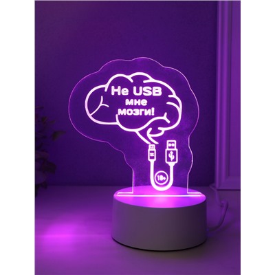Светильник 3D RISALUX «Не USB мне мозги!», LED-ночник, RGB, от сети, 9.5×12×14.9 см
