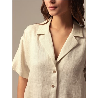 Пижама женская (рубашка, шорты) SL HOME Linen, размер 40-42, молочная