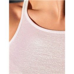 Топ с закрытым декольте из хлопка с эластаном в рубчик с матовым покрытием металлик