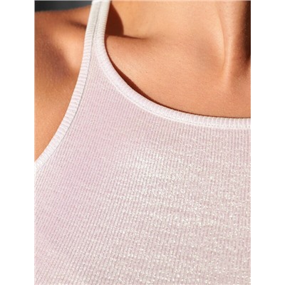 Топ с закрытым декольте из хлопка с эластаном в рубчик с матовым покрытием металлик