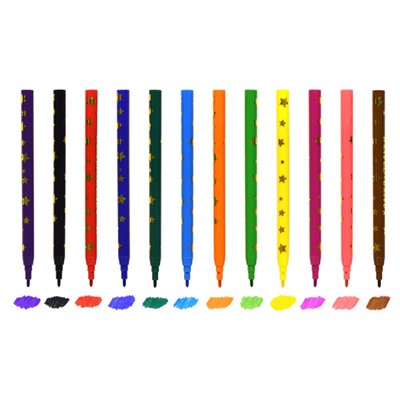 Фломастеры 12цв "ЗВЕЗДОЧКИ" смываемые ФФКМ12 Каляка-Маляка