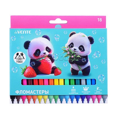 Фломастеры 18цв. "Yummy Panda" с вентилируемым колпачком, в картонной коробке с подвесом