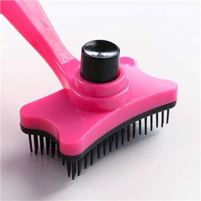 Пуходёрка «Косточка», 8.5×12.5 см, с самоочисткой, пластик, розовая