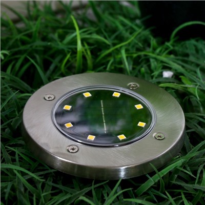 Садовый светильник, уличный, на солнечной батарее, 8 LED, свечение тёплое белое