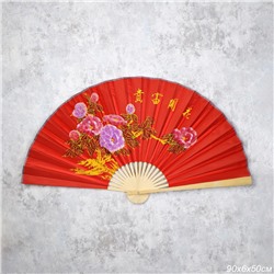 Веер 50 см бамбуковая основа Красный с Цветами / 622-11 /уп 50/200/742903