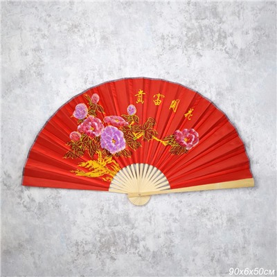 Веер 50 см бамбуковая основа Красный с Цветами / 622-11 /уп 50/200/742903