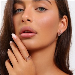 Комплект ювелирной бижутерии коллекция "Дубай" серьги и кольцо 17 р, покрытие позолота, вставка: фианиты, цвет: серый, арт.215.519-17