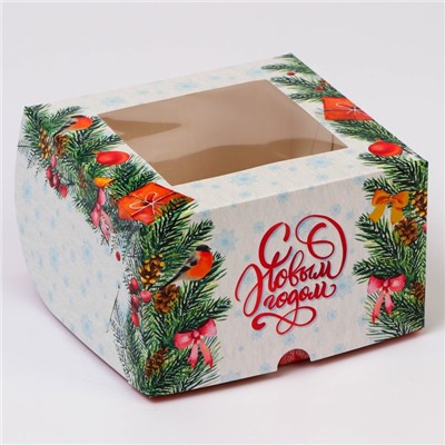 Коробка для 4 капкейков с окном «С Новым годом», 16×16×10 см, упаковка