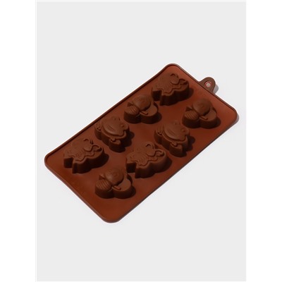 Форма для шоколада Доляна «Насекомые», силикон, 22×11.5×2 см, 8 ячеек, коричневая